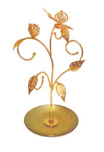 24k Gold Plated Tulip w/Butterfly Jewelry Stand w/Swarovski Element Crystal