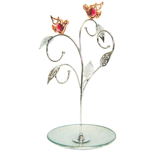 Rose Gold Plated Twin doves Jewelry Stand w/Swarovski Element Crystal
