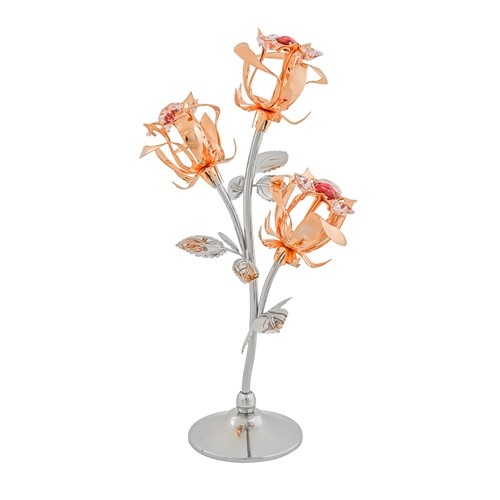 Rose Gold Plated 3 Roses On Stand W/Swarovski | Mascot USA