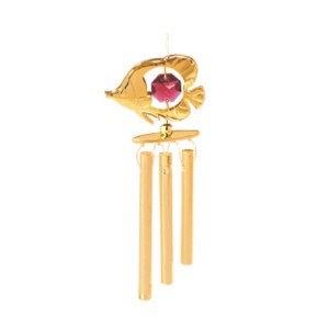 24k Gold Plated Fish Icon Wind Chimes w/Red Swarovski Element Crystal