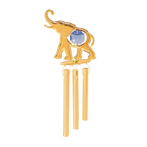 24k Gold Plated Elephant Wind Chimes w/Blue Swarovski Element Crystal