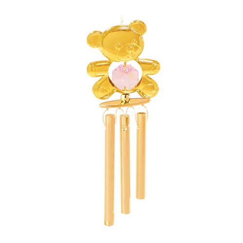 24k Gold Plated Teddy Bear Wind Chimes w/Pink Swarovski Element Crystal