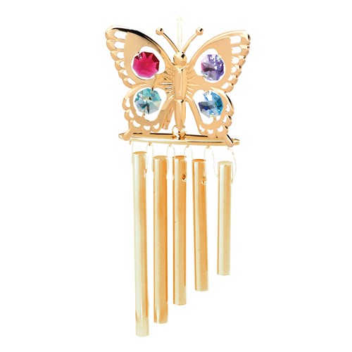 24k Gold Plated Butterfly Wind Chime w/Swarovski Element Crystal (Green/Mixed)