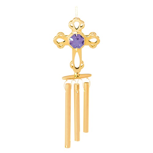 24k Gold Plated Mini Cross Wind Chimes/Swarovski Element Crystal (Blue/Purple)