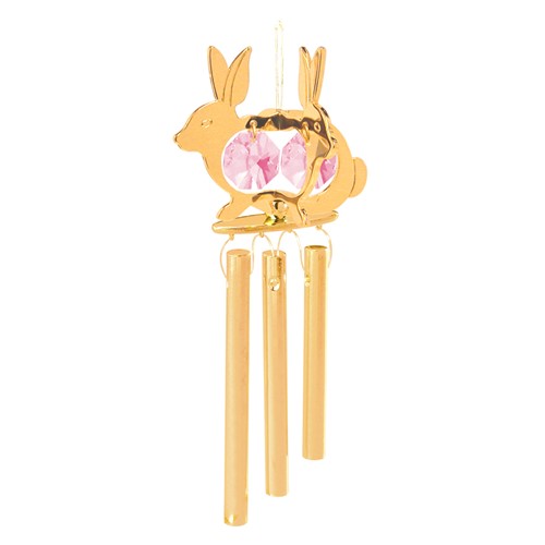 24K Gold Plated Rabbit Twins Wind Chime W/Swarovski | Mascot USA