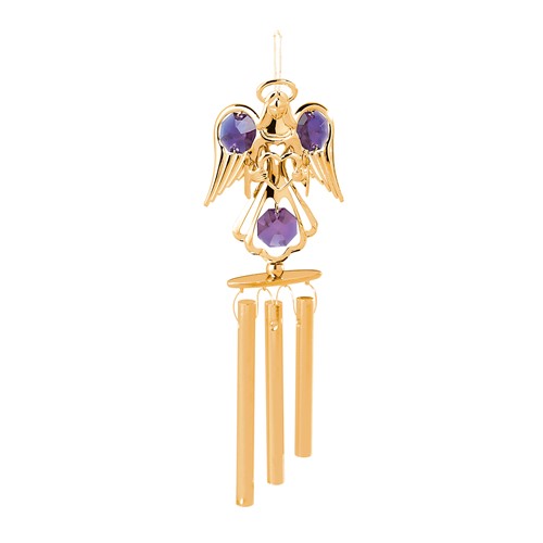 24k Gold Mini Angel with Heart Wind Chimes/Swarovski Element (Blue/Purple/Red)