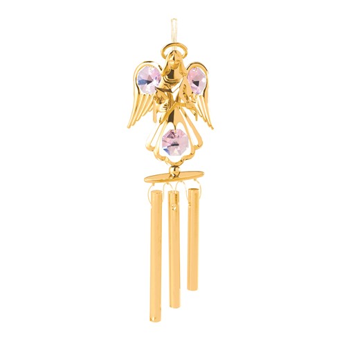 24k Gold Plated Mini Angel with Star Wind Chimes/Pink Swarovski Element Crystal