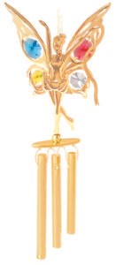 24k Gold Plated Fairy w/Ribbon Wind Chimes w/Mixed Swarovski Element Crystal