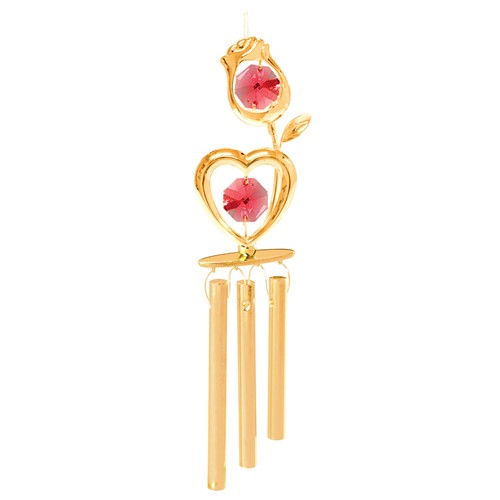 24k Gold Plated Rose/Heart Wind Chime w/ Swarovski Element Crystal (6 colors)