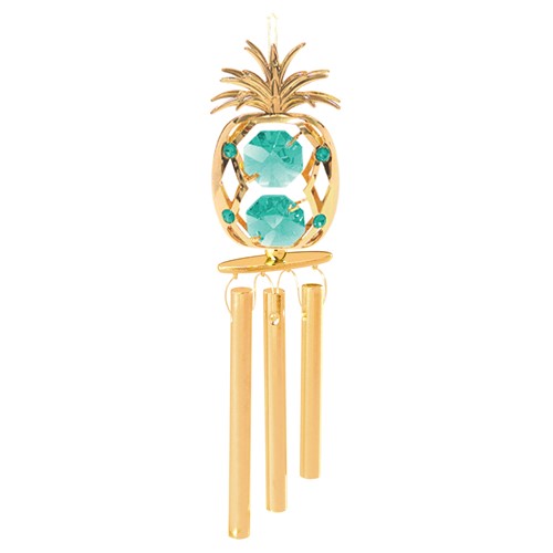 24k Gold Plated Pineapple Wind Chimes w/Green Swarovski Element Crystal
