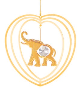 24k Gold Plated Elephant in Heart Ornament w/Clear Swarovski Element Crystal