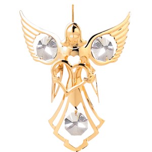 24k Gold Plated Angel w/Heart Ornament w/Clear Swarovski Element Crystal