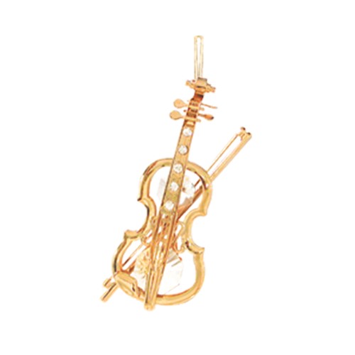 24k Gold Plated Violin Ornament w/Clear Swarovski Element Crystal