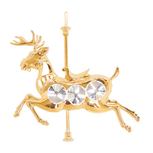 24K Gold Plated Carousel Deer Ornament W/Clear Swarovski | Mascot USA