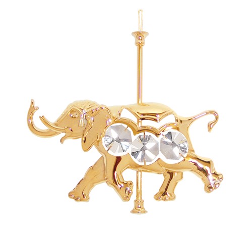 24K Gold Plated Carousel Elephant Ornament W/Clear Swarovski | Mascot USA