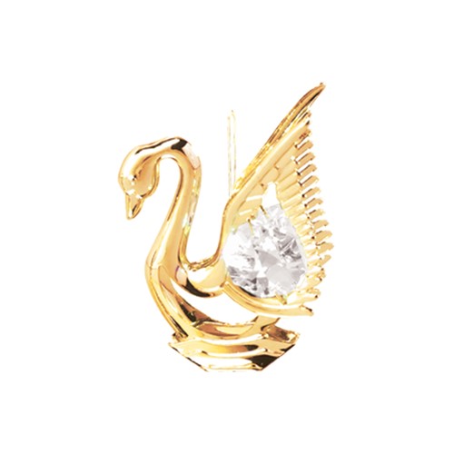 24k Gold Plated Swan Ornament w/Clear Swarovski Element Crystal