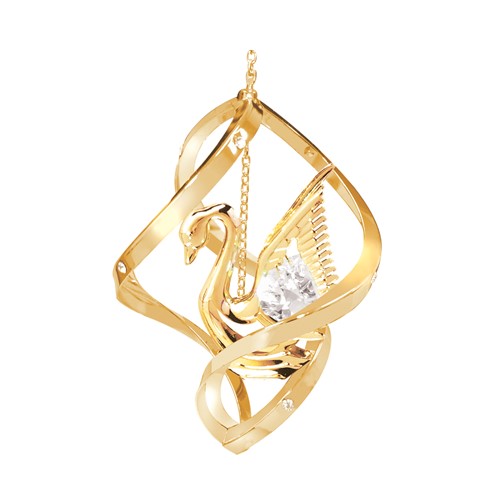 24k Gold Plated Swan Lemon Ornament w/Clear Swarovski Element Crystal