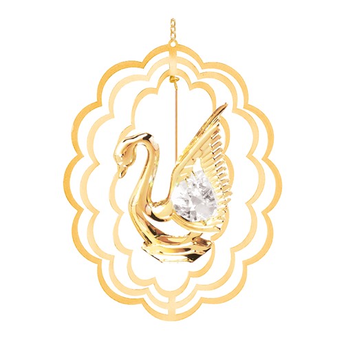 24k Gold Plated Swan Oval Ornament w/Clear Swarovski Element Crystal
