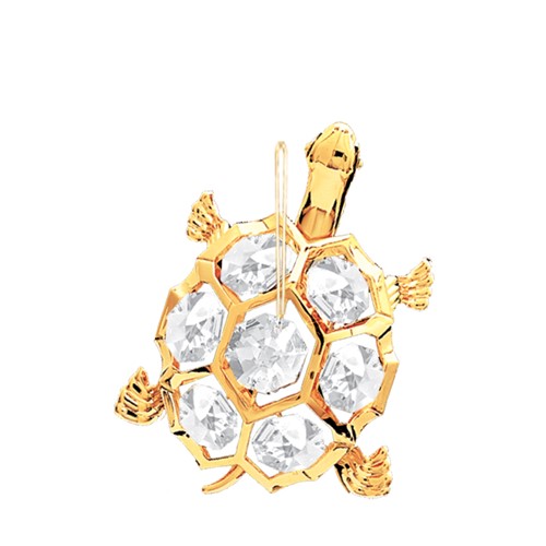 24k Gold Plated Turtle Ornament w/Clear Swarovski Element Crystal
