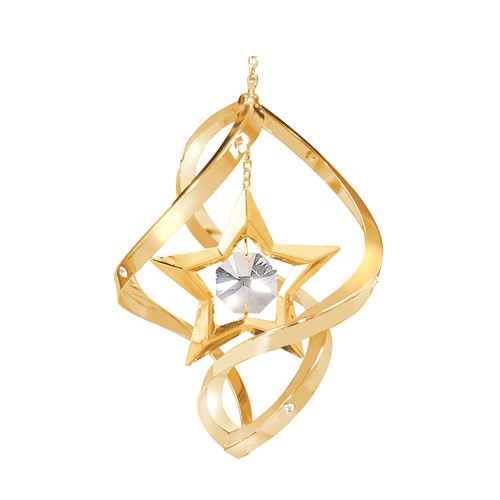 24k Gold Plated Star Classic Spiral w/Clear Swarovski Element Crystal