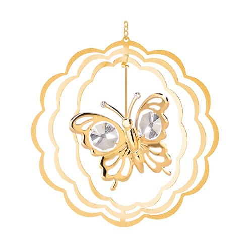 24k Gold Plated Butterfly Circle Ornament w/Clear Swarovski Element Crystal