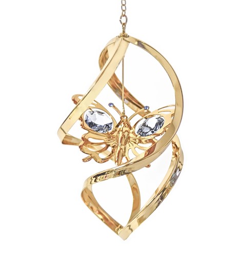 24k Gold Plated Butterfly Classic Spiral w/Clear Swarovski Element Crystal