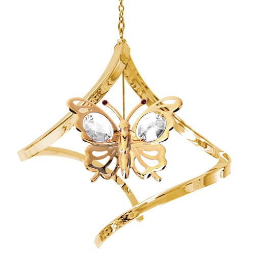 24k Gold Plated Butterfly Propelling Spiral w/Clear Swarovski Element Crystal