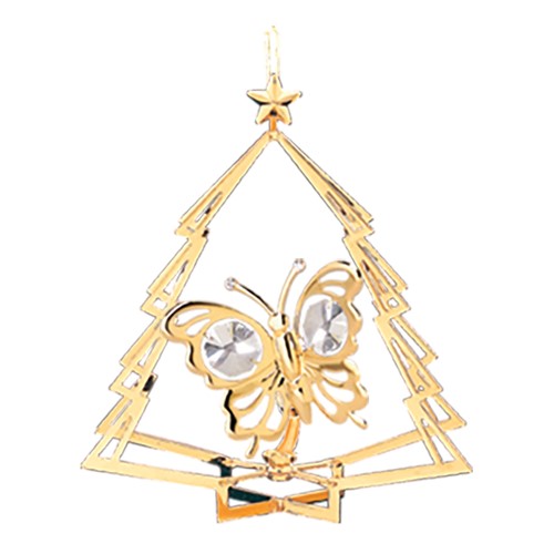 24K Gold Butterfly In Tree Ornament W/Swarovski | Mascot USA