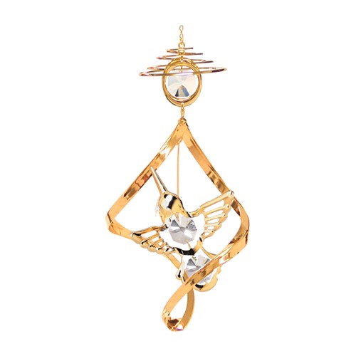 24k Gold Plated Hummingbird Top Spiral w/Clear Swarovski Element Crystal
