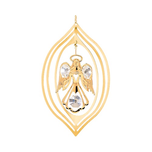 24k Gold Plated Angel w/Open Arms Lemon Ornament/Clear Swarovski Element Crystal