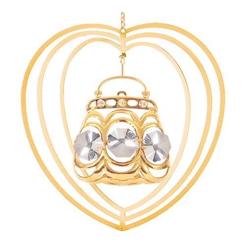 24k Gold Plated Purse Heart Ornament w/Clear Swarovski Element Crystal