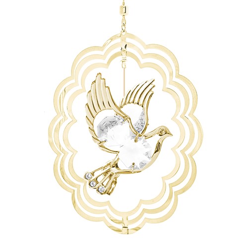 24k Gold Plated Dove Oval Ornament w/Clear Swarovski Element Crystal