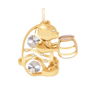 24K Gold Plated Bear W/Honey Jar W/Clear Swarovski | Mascot USA