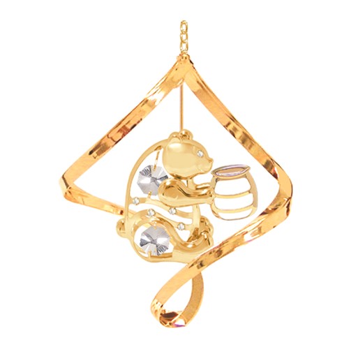 24k Gold Plated Bear w/Honey Jar Large Spiral w/Clear Swarovski Element Crystal