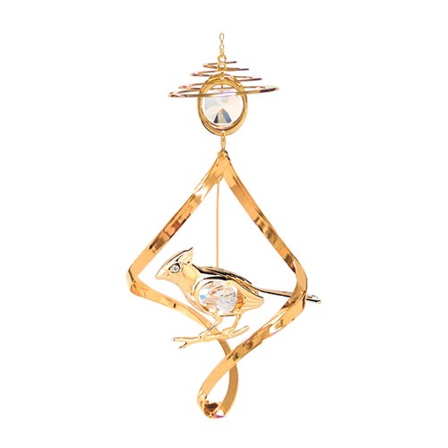 24k Gold Plated Cardinal Top Spiral w/Clear Swarovski Element Crystal