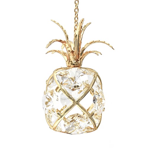 24k Gold Plated Pineapple Ornament w/Clear Swarovski Element Crystal