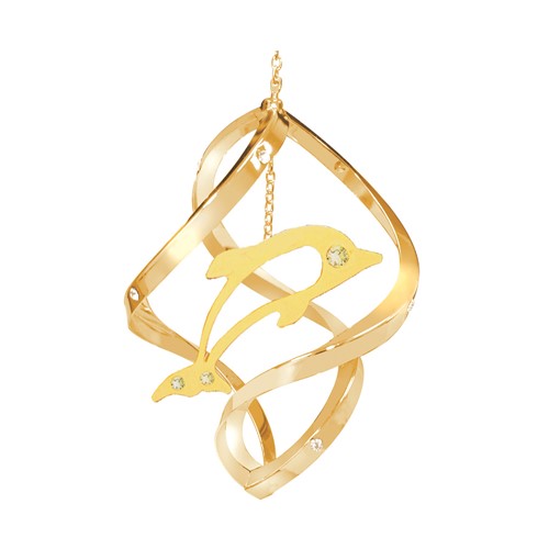24k Gold Plated Dolphin Mini Classic Spiral w/Clear Swarovski Element Crystal