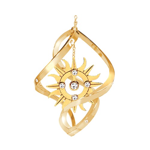 24k Gold Plated Sunburst Mini Classic Spiral w/Clear Swarovski Element Crystal