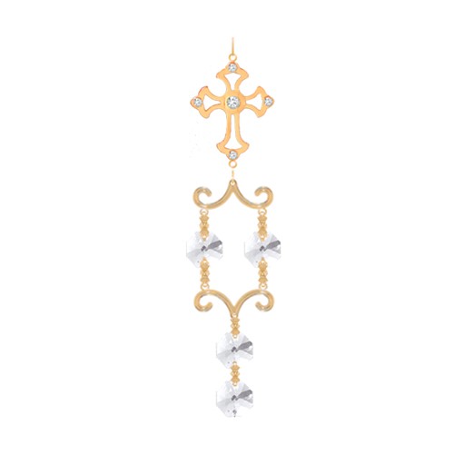 24k Gold Plated Cross Twin Hanging Charms Ornament w/Clear Swarovski Element