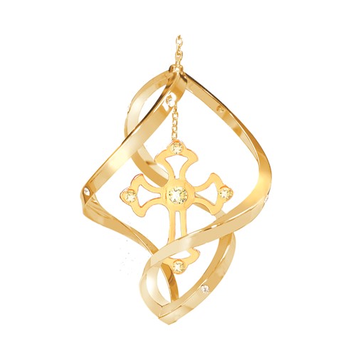 24k Gold Plated Cross Mini Classic Spiral w/Clear Swarovski Element Crystal