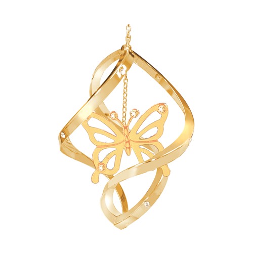 24k Gold Plated Butterfly Mini Classic Spiral w/Clear Swarovski Element Crystal