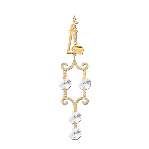 24k Gold Lighthouse Twin Hanging Charms Ornament w/Clear Swarovski Element