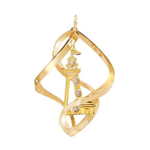 24k Gold Plated Lighthouse Mini Classic Spiral w/Clear Swarovski Element Crystal