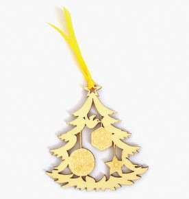 (Set of 4) Christmas Tree w/Dove Laser Cut Pressed Wood Ornaments/Bookmarks