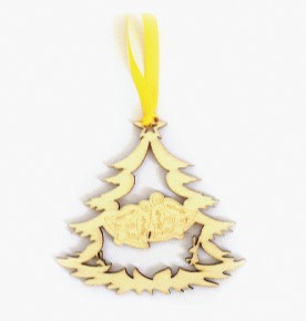 (Set of 4) Christmas Tree w/Bells Laser Cut Pressed Wood Ornaments/Bookmarks