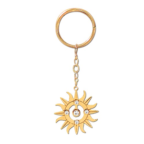 24k Gold Plated Sunburst Icon Key Chain w/Swarovski Element Crystal