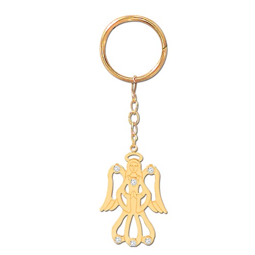 24k Gold Plated Angel Icon Key Chain w/Swarovski Element Crystal