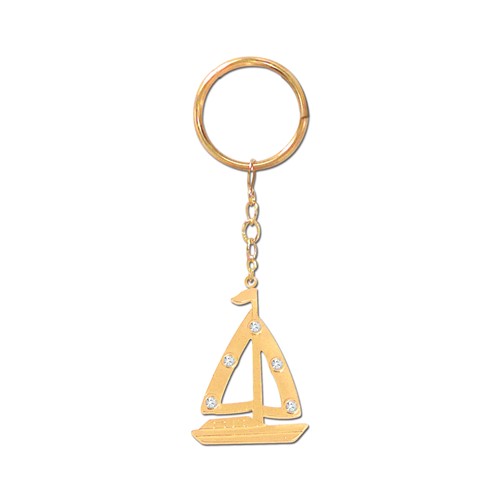 24k Gold Plated Sail Boat Icon Key Chain w/Swarovski Element Crystal