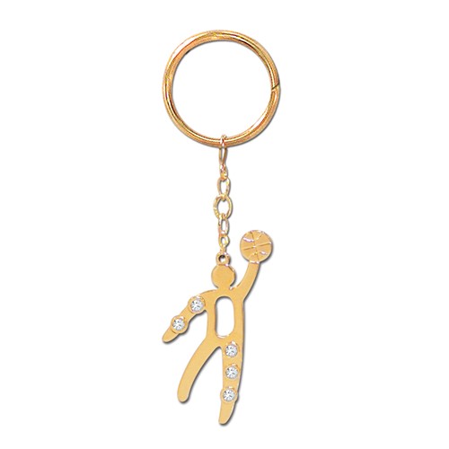 24k Gold Plated Basketball Icon Key Chain w/Swarovski Element Crystal
