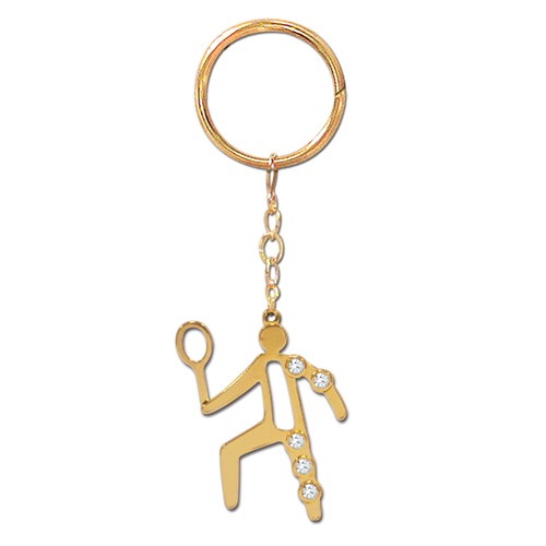 24k Gold Plated Tennis Icon Key Chain w/Swarovski Element Crystal